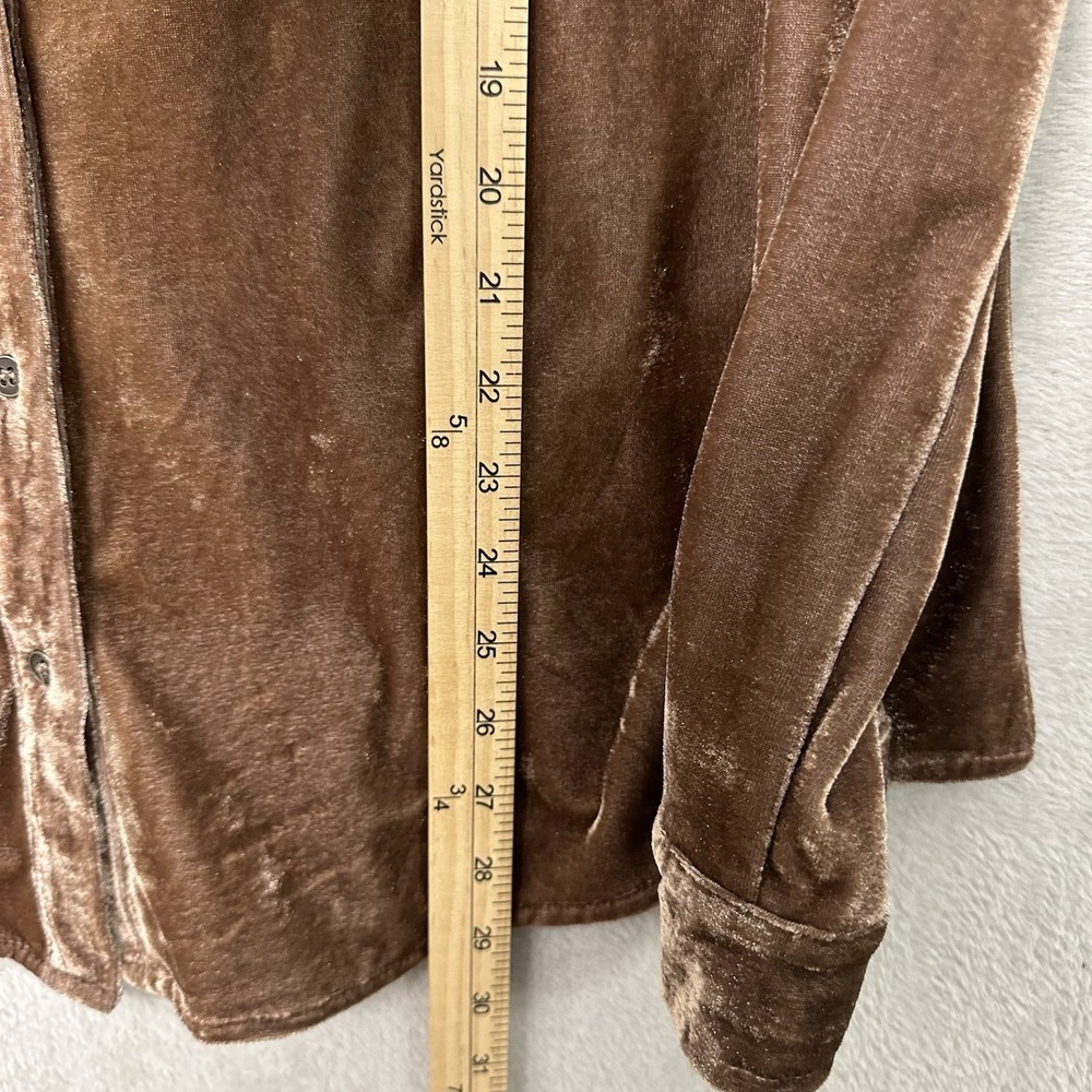 Umgee Crushed Velvet Long Sleeve Button Up Shirt Brown Boho Women's Size XL - Picture 8 of 8